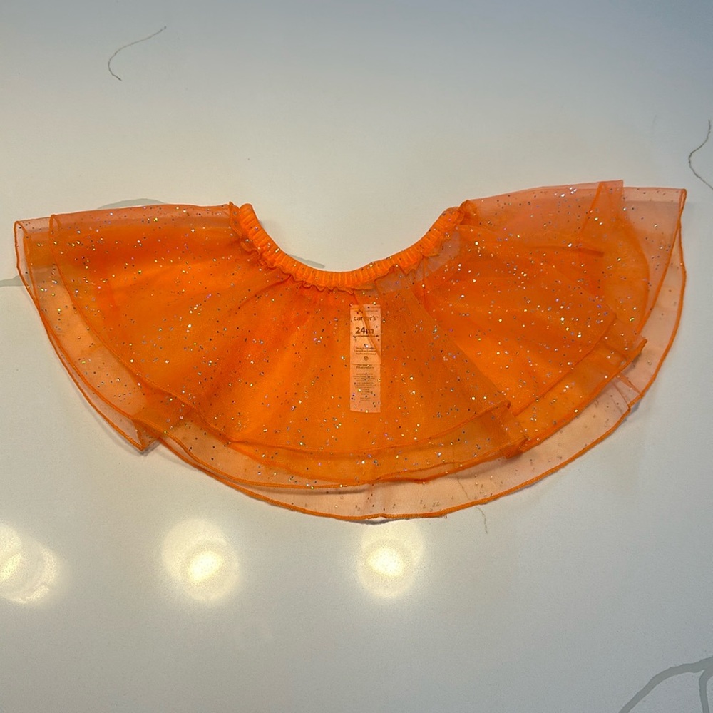 NWOT Carter’s tiered tutu skirt orange with silver glitter size 24 months 🧡